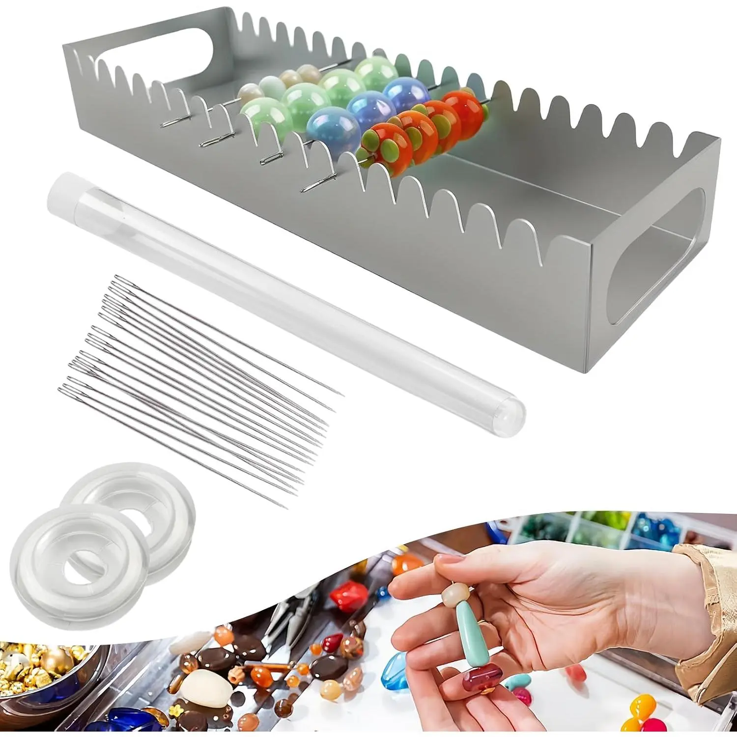 Bead Baking Rack,Polymer Clay Tools for Bead Maker,Drying Rack for Polymer Clay  Making Supplies(with 20 Pins & 2 Roll of Elastic Strings)