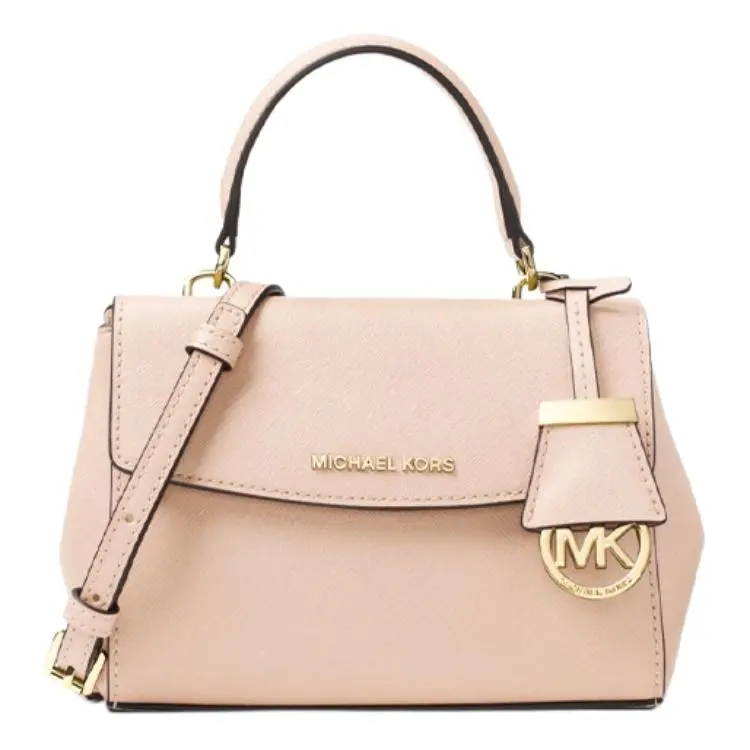 Michael Kors MK Ava Vintage Solid-Color Flap Handbag for Women – Soft Pink Leather Crossbody and Shoulder Bag with Logo Charm