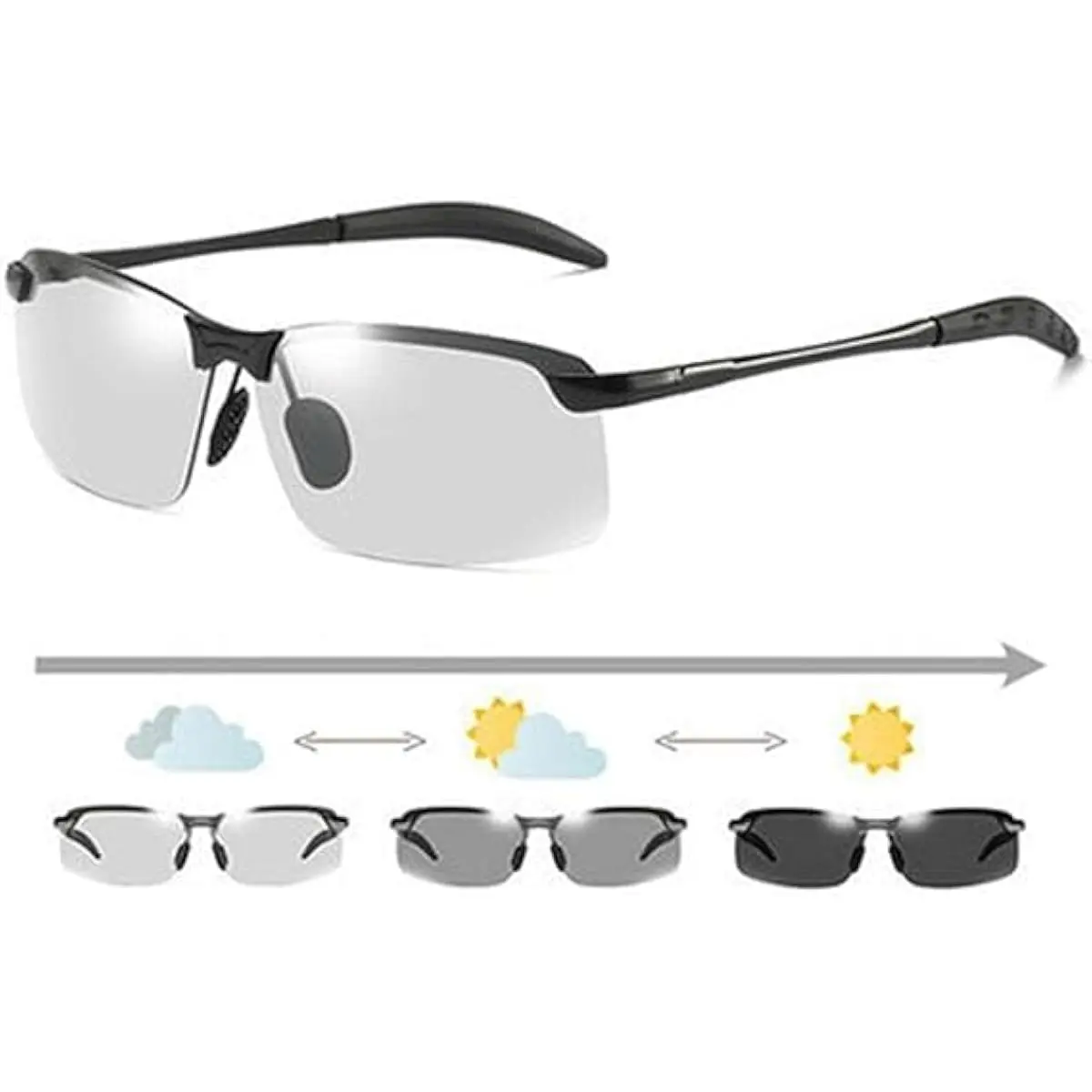 White-black Polarized Photochromic Sunglasses UV400 Sports Sunglasses Day and Night Driving Glasses Ultra-Light Sun Glasses Eyewear Cycling Glasses and Goggles