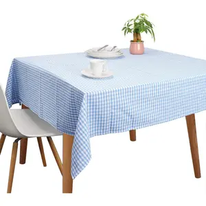Vintage Cotton Tablecloths, Rectangle Table Covers Pure Cotton Gingham Tablecloths Oversized Christmas Holiday Home Decorative Checkered Plaid Table cloths for Everyday Dinner (Blue, 84 X 60 inch)