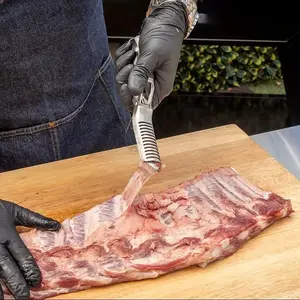 1pc Rib Membrane Removal Tool - Stainless Steel BBQ Rib Skinner with Ergonomic Handle, Effortless Rib Prep for Perfectly Cooked BBQ Ribs, Food-Safe & Durable Design for Home Cooks & Professional Chefs, Meat Preparation, Modern Kitchenware