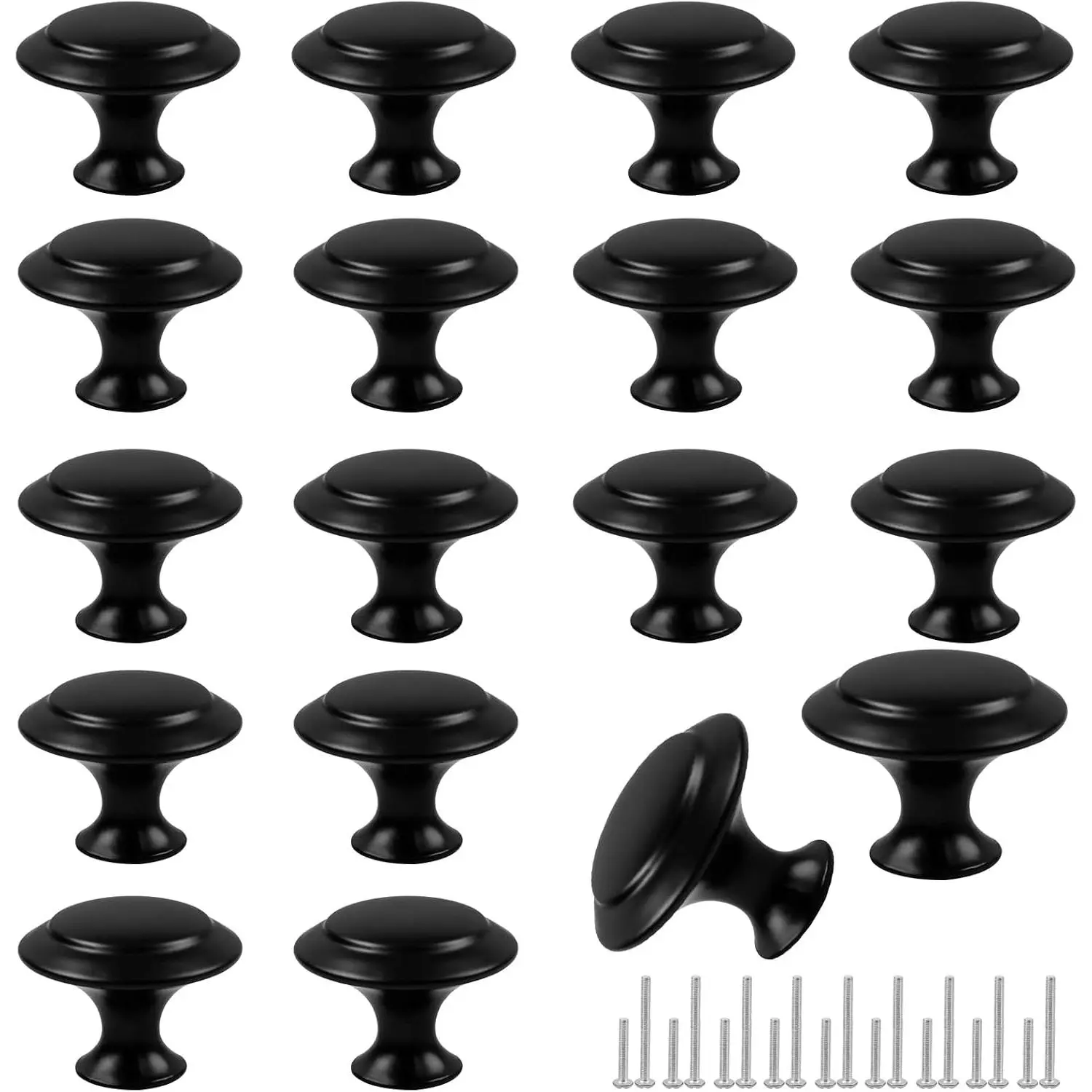 18 count Drawer Hardware - Black 30mm Cabinet Knobs & Pulls for Dressers & Kitchens with Screw