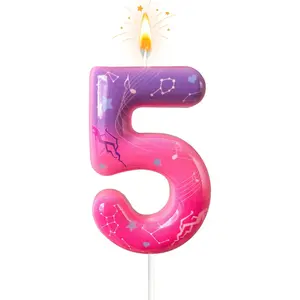 Pink Purple Number 5 Birthday Candle Trendy Cake Decoration for Themed Parties Sparkly Gradient Cake Topper for Girls Birthday Party Decoration for Teens