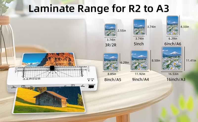 A3 Laminator with 20 Laminating Sheets,​ Built-in Trimmer​, Corner Rounder​, Fast Warm-up , Never Jam Technology, 7-in-1 Portable Laminators for Photos/Docs/Cards, 13 Inch Cold and Thermal Lamination Suitable for Family, Office and School