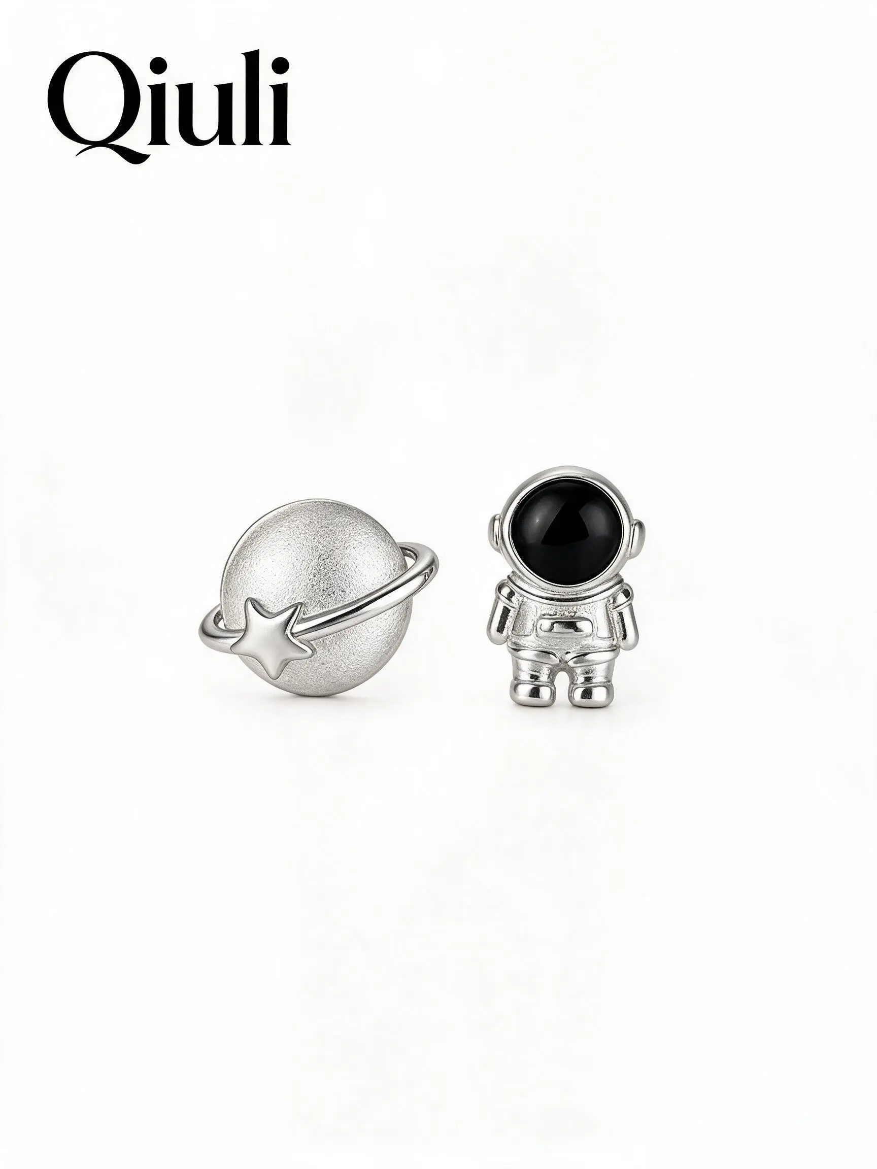 Ladies astronaut and planet asymmetrical earrings, elegant and simple design, anti allergic ear needles, suitable for Valentine's Day and all seasons, fashionable daily and vacation wear, unique starry sky themed jewelry