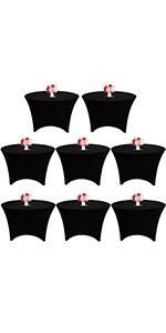 8 Pack 5FT Round Spandex Tablecloth 60" Black Table Cover, Round Table Cloth Washable Wrinkle Resistant Fitted Stretch Table Cover for Wedding Birthday Banquet Bar Events