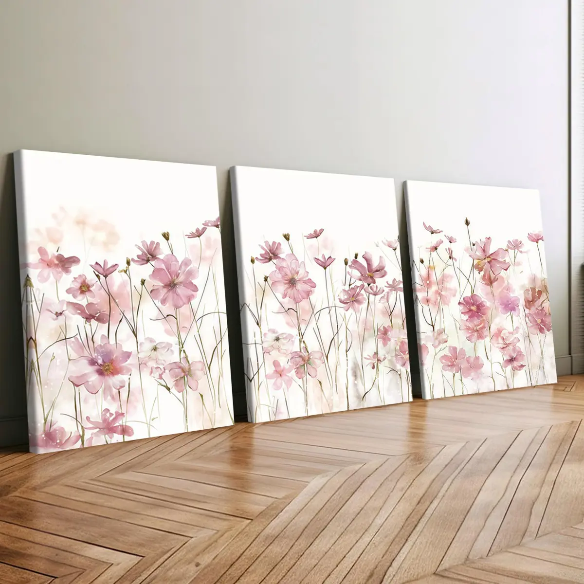 3 count wood frame canvas, pink Gesang flower gentle watercolor flower art poster, fashion family decorative painting, modern art, suitable for bedroom, living room, office wall art, delicate and durable, waterproof art