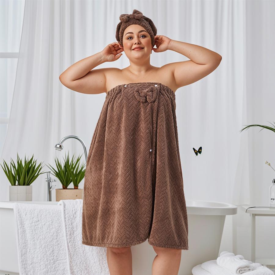 Plus Size Solid Color Bath Towel, 2 Counts/set Adjustable Bathrobe with Pocket, Soft Water Absorbent Bathrobe for Bathroom, Premium Absorbent Towel Set， expandable towel，travel towel