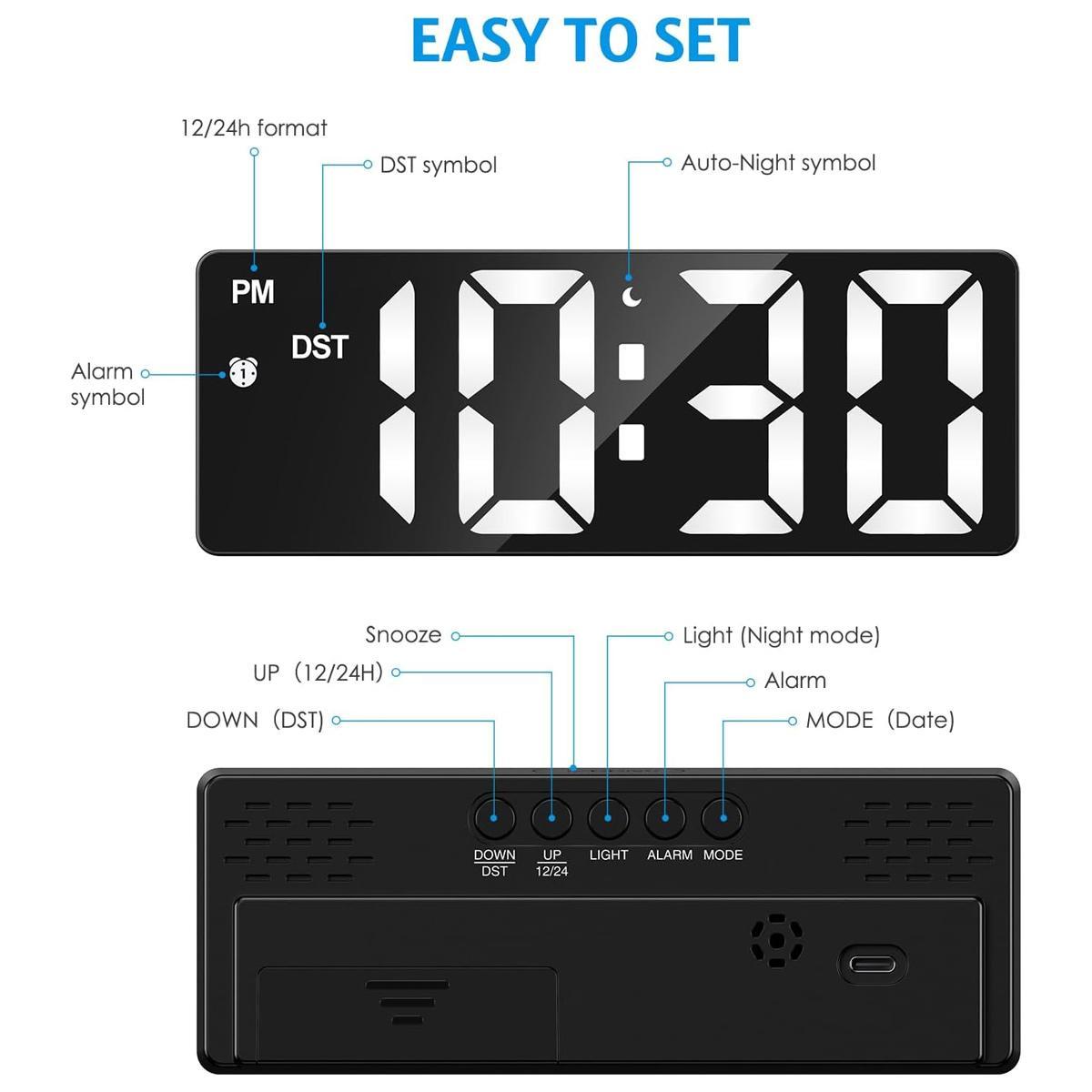 Mini Size Mirror LED Clock Simplicity Colorful Alarm Clocks Ultra Portable Travel Bedroom Bedside Clock 12/24H Display 6.3inches Large Display LED Digital Snooze Time Date Temperature Memory 3 Brightness Adjustable USB/Battery Powered Living Office Desk Mini Size Mirror LED Clock Simplicity Colorful Alarm Clocks Ultra Portable Travel Bedroom Bedside Clock 12/24H Display 6.3inches Large Display LED Digital Snooze Time Date Temperature Memory 3 Brightness Adjustable USB/Battery Powered Living Office Desk