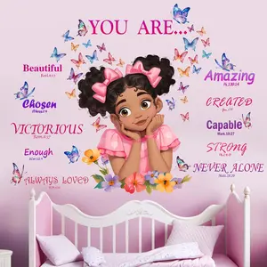 Bedroom Wall Stickers for Black Girls Peel and Stick African American Butterfly Inspirational Wall Decals Wall Art Decor Kids Supplies Ages 1-12 Year