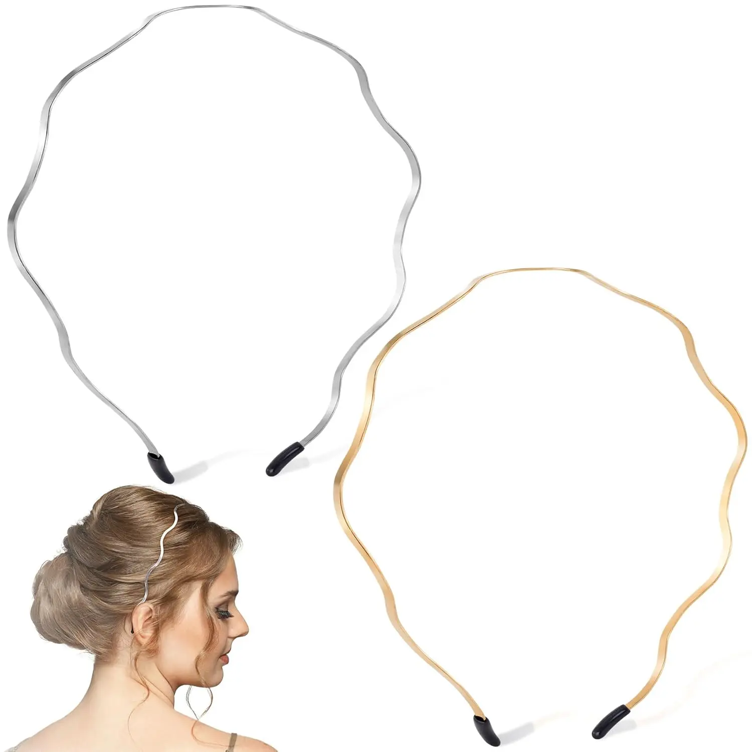 2 count Metal Headbands for Women Trendy,   Wavy Headbands | Elastic Wavy Headbands for Women's Hair, Cute  Band Hair Accessories for Women Party Holiday Birthday Office Daily