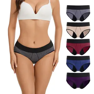 Women's High Waist Period Panties, 4-Layer High Absorbency Leak Proof Underwear, Color Block Breathable Triangular Briefs for Menstrual Daily Wear