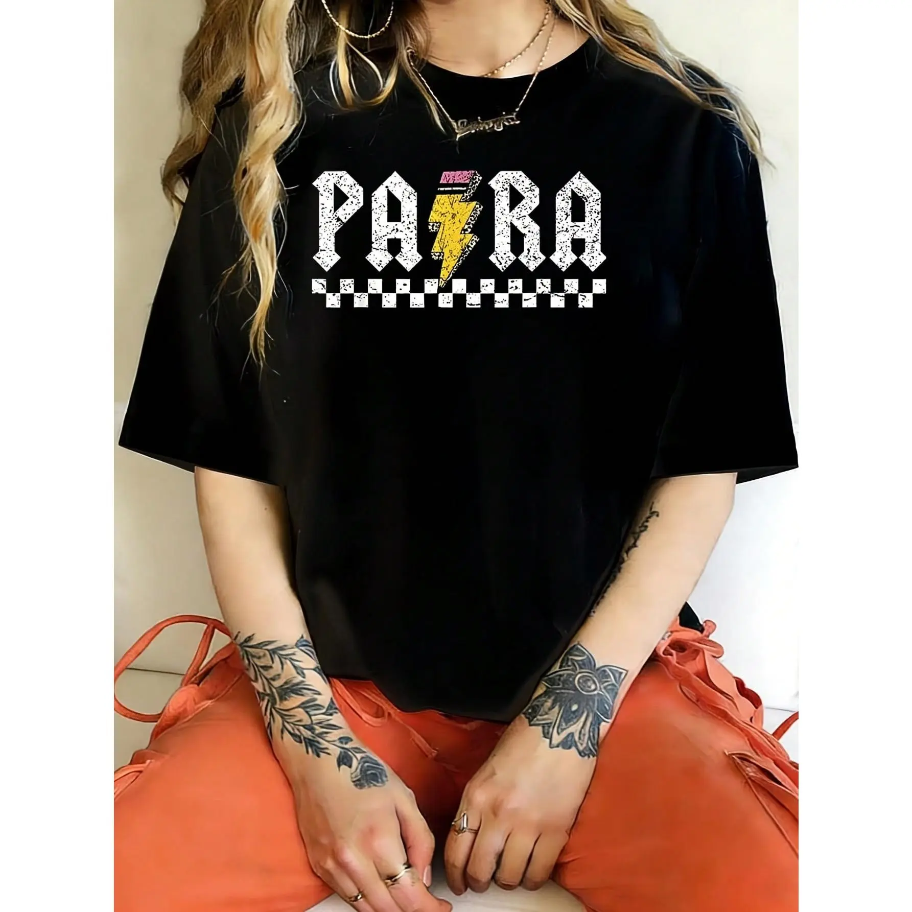 Women's 100% Cotton Knitted Short-Sleeve Graphic Tees - Para Squad Paraprofessional Teacher Shirt, 250g Knitted Fabric, Back to School Haul, School Wear, Casual Sports Top, Round Neck, Regular Length