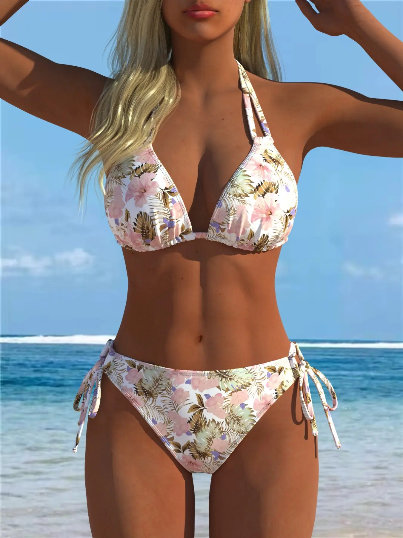 New 2026 Women's Sexy Floral Swimsuit, Push-Up Bikini Set, Halter Neck Tie, High-End Style, Perfect for Beach, Pool, Parties, Fashion Beachwear Swimwear