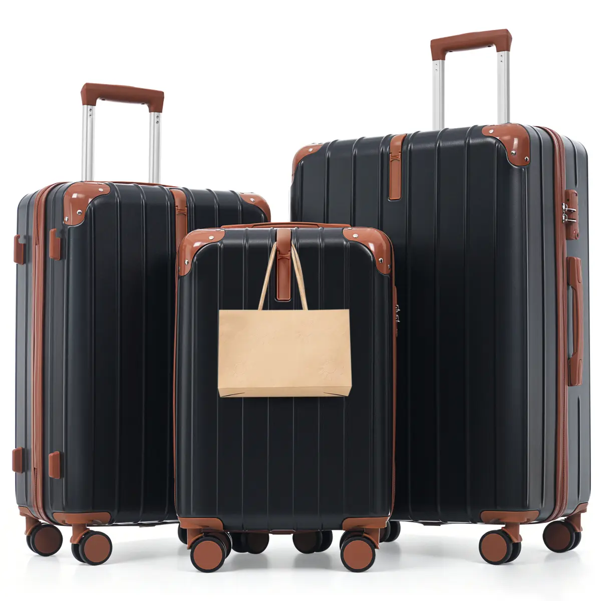 Luggage Set 3 Piece, Hard Shell Suitcase Set, Premium ABS Travel Luggage Set , 3-Piece TSA Lock Suitcase Ensemble with 20, 24, and 28 Inch Sizes with 360° Spinner Wheels, Black