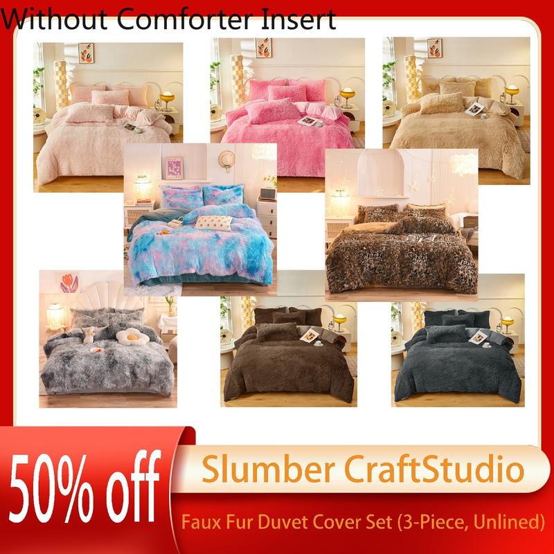 Solid Color Fuzzy Duvet Cover Set, 3 Counts/set Including 1 Duvet Cover & 2 PillowcasesSoft Comfortable  for HomeBedroombed comforter set leopard cozy bedroom soft puffy