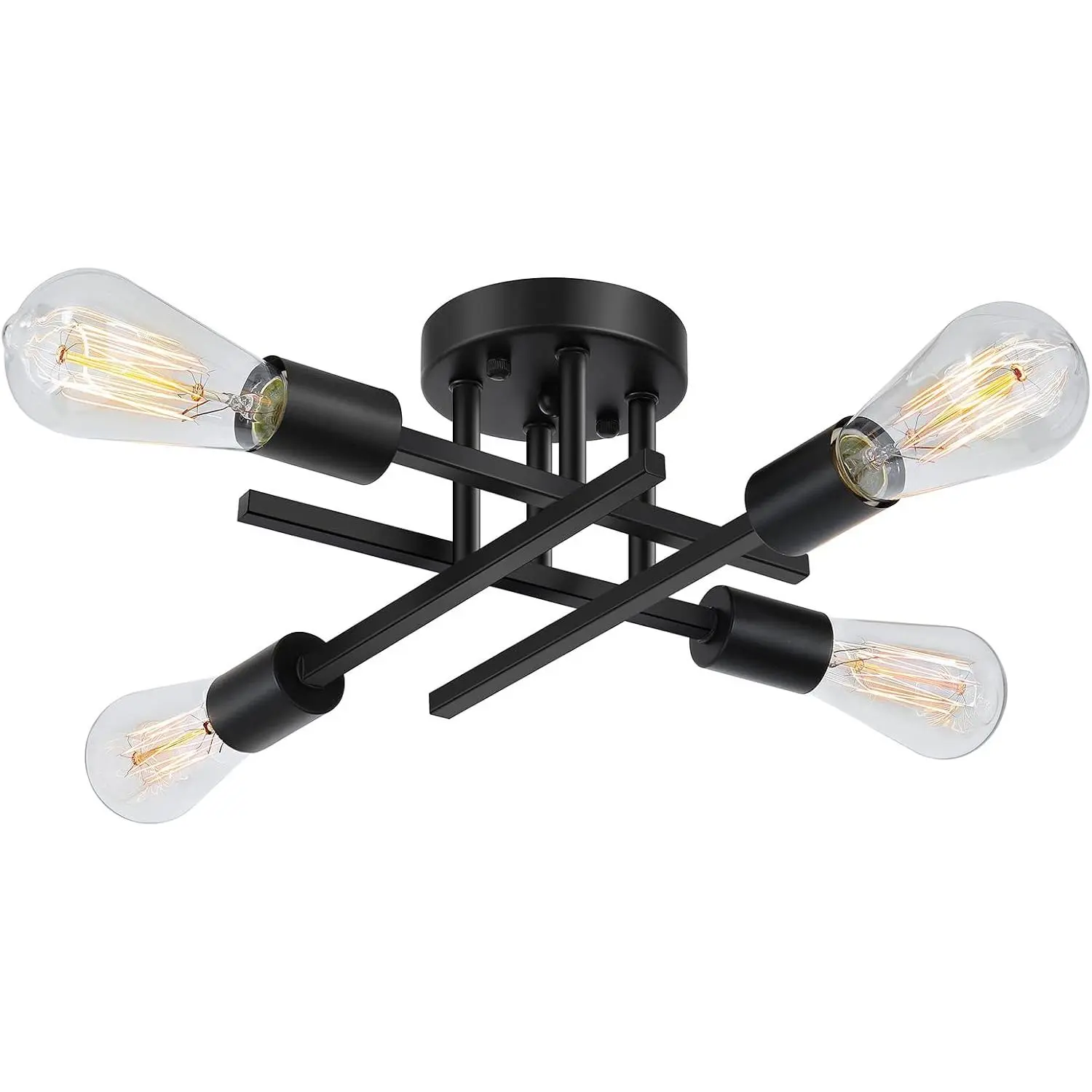 Industrial 4-Light Semi Flush Mount Ceiling Light Fixture, Modern Farmhouse Lights Matte Black, Rustic Sputnik Chandelier for Bedroom Foyer