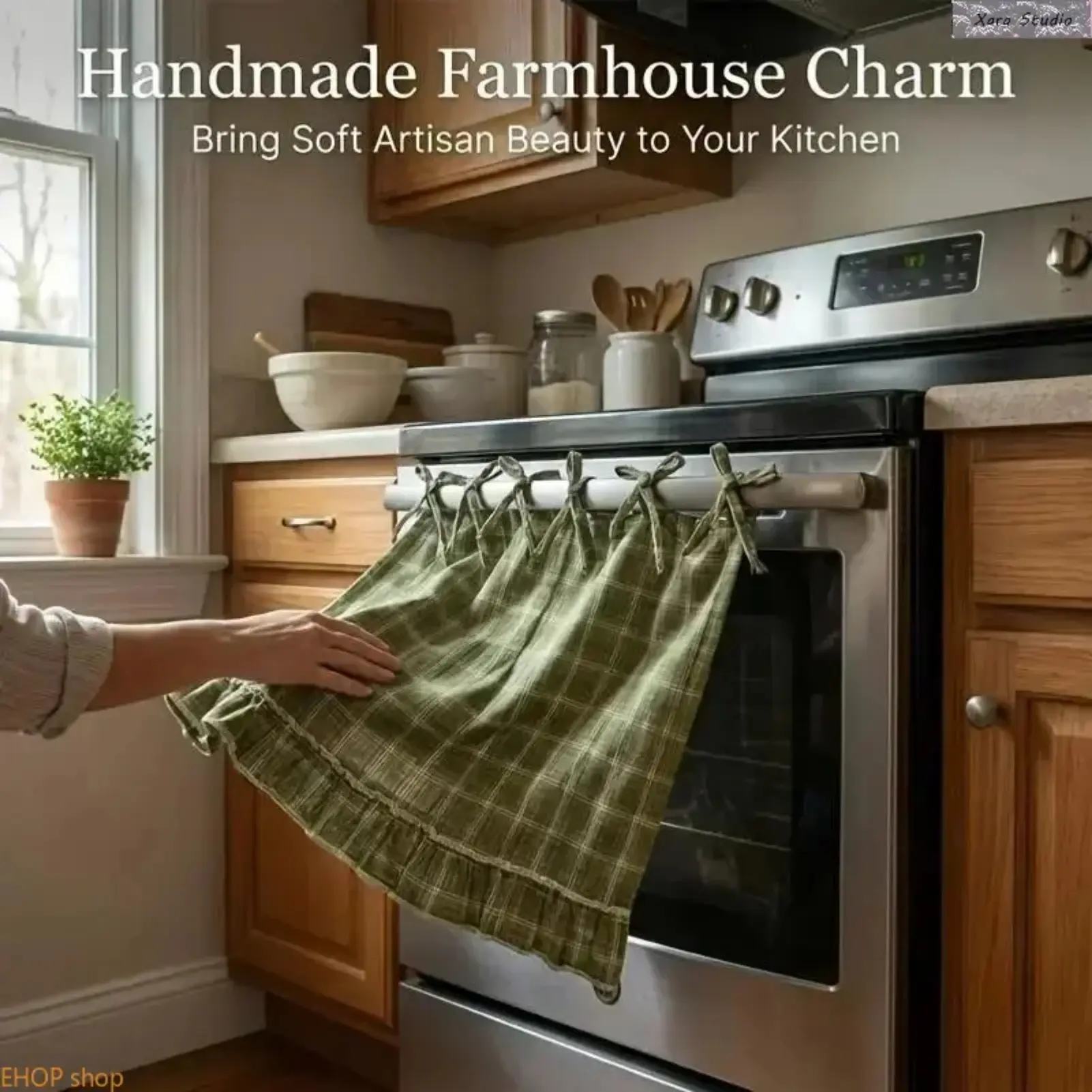 Cottagecore Farmhouse Kitchen Appliance Cover, Aesthetic Handmade Ruffle Lace-Up Dust Protector, Vintage Country Style Cover Compatible with Ovens, Washers and Dishwashers, Cozy Rustic Decor for Kitchen Styling & Home Refresh
