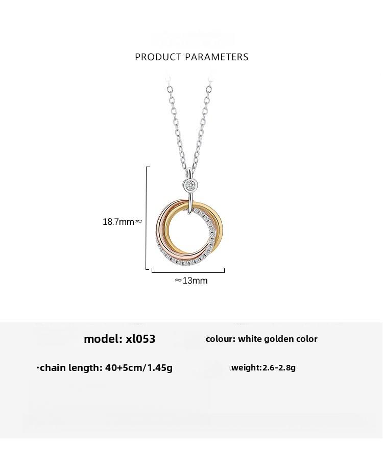 S925 Sterling Silver Three - Ring Colorful Zircon Circle Pendant Necklace Women's Fashion Design Daily Wear Festival Gift Jewelry
