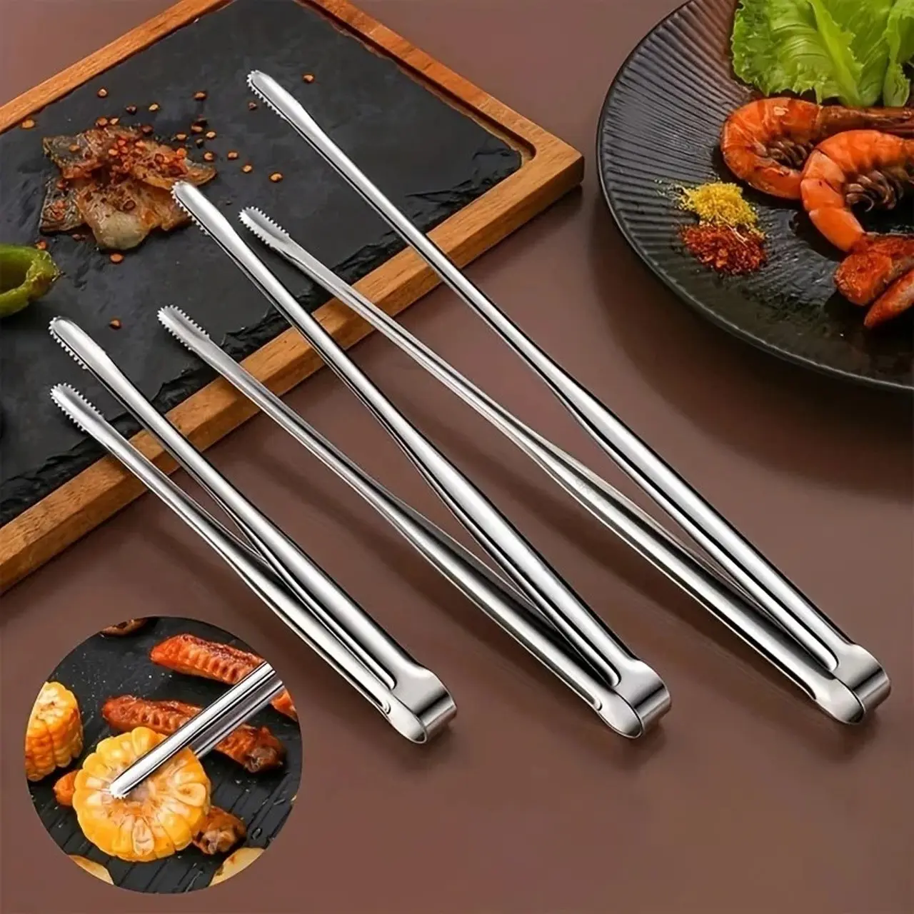 3-Pack Kitchen Cooking Tongs, 7/9/12 Inch Stainless Steel Precision Tongs, Ideal for Chef, Serving, BBQ, Pasta, Salad, Grill Tools, Barbecue Utensils