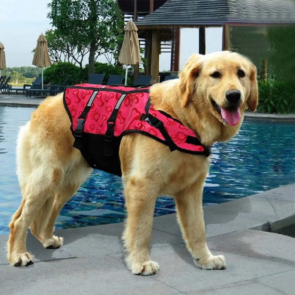Dog Life Jacket Swimming Safety Coat Floatation Life Vest Life Saver with Handle for Small Dog Puppy Large Dog (Pink Bone, XS)