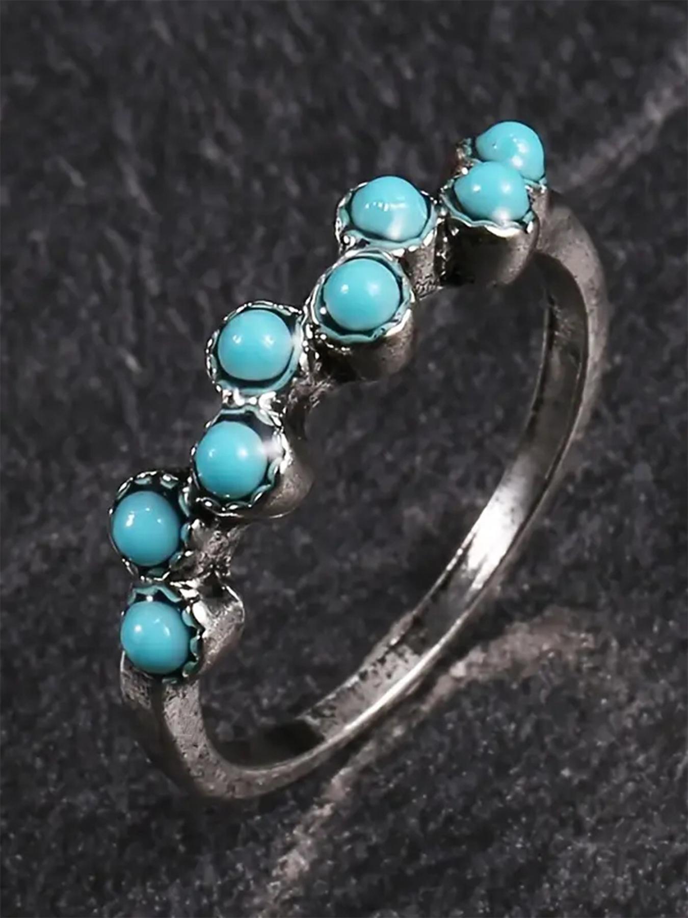 925 Sterling Silver Fashion Turquoise Texture Decorated Ring, Fashion Jewelry for Party, Daily Clothing Decor, Trendy All-match & Exquisite Jewelry for Birthday Gift