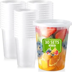 30 Set 32oz Deli-Containers-with-, Airtight -Storage-Containers, Microwaveable & Freezer Safe Plastic-Storage-Containers-with-, Soup  Overnight Oat To-Go-Containers