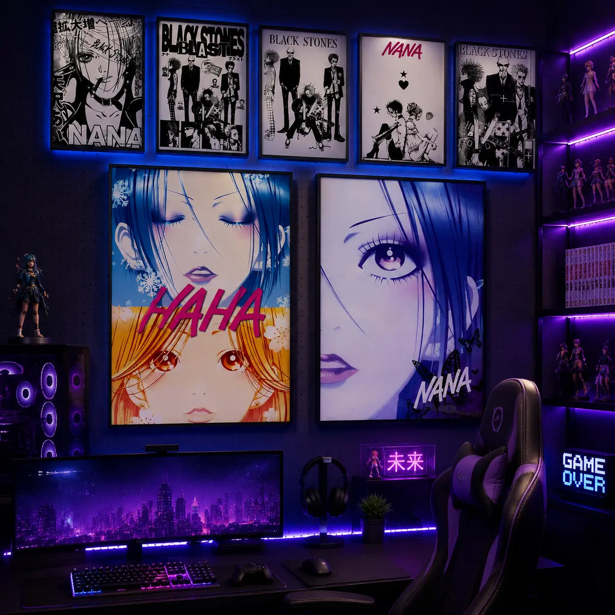 Nana Anime Canvas Poster, Osaki Punk Band Manga Wall Art Print, Retro Japanese Black Stones Style Room Decor for Bedroom Dorm, Anime Fan Gift