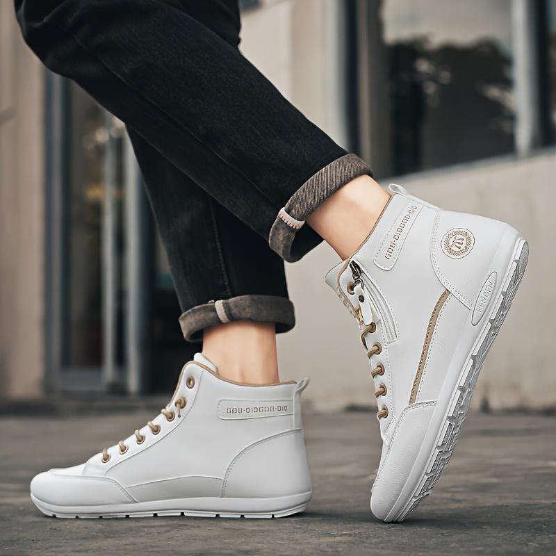 Men's High-Top Shoes Comfortable Durable Fashionable with Side Zippers Rubber Soles for Sports Running Trendy Walking Sneaker Closed Trainer Athletic Footwear