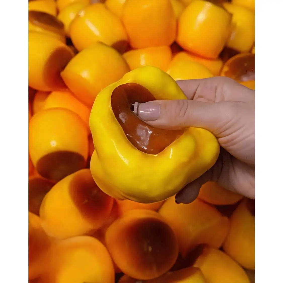 Non‑Rebound Slow Caramel Pudding Stress Ball, Soft Crispy Bead Filled Sticky Silicone Squeeze Toy, Realistic Food Dessert Handmade Fidget Toy Adult Anxiety Relief & Party Favors