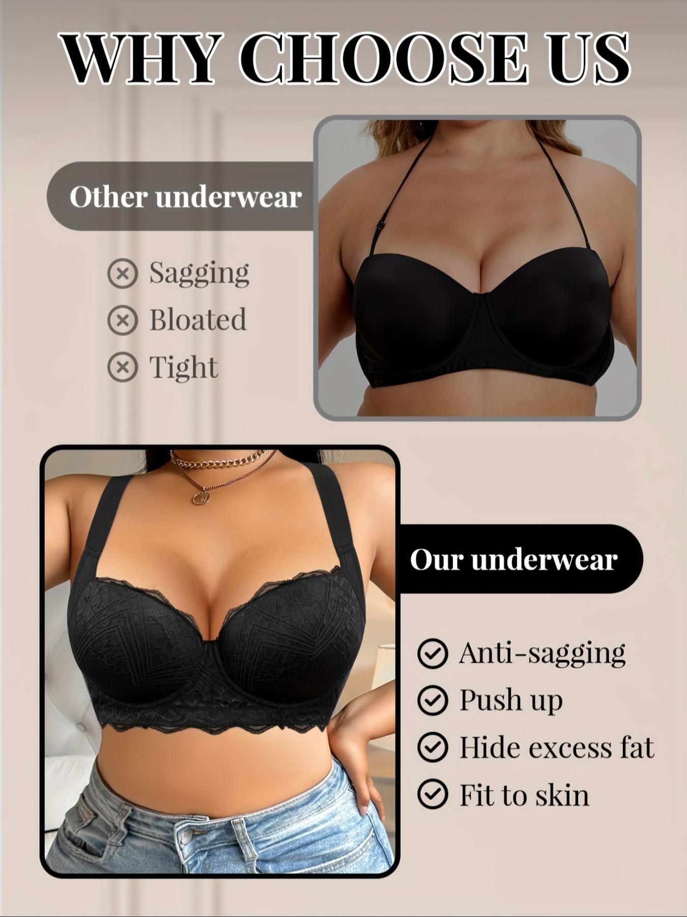 【Plus Size】 Solid Color Underwire Bra, Casual Comfy Breathable Lace Bra for Daily Wear, Women's Plus Size Lingerie for All Seasons