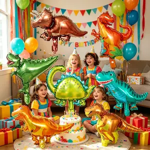 6pcs Dinosaur Balloons for Kids Birthday Party Decor, Tyrannosaurus Rex Triceratops Aluminum Foil Balloons, Anniversary Celebration Supplies