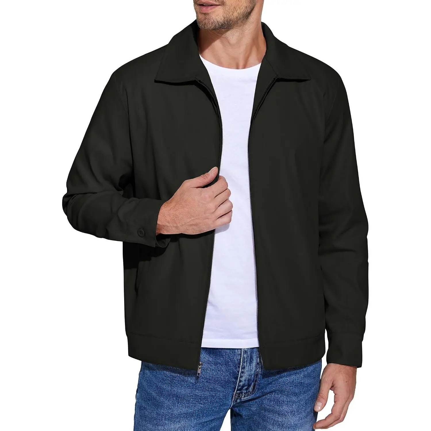 Men's Lightweight Zip-Up Eisenhower Jacket Casual Work Office Golf Outerwear(Gift)