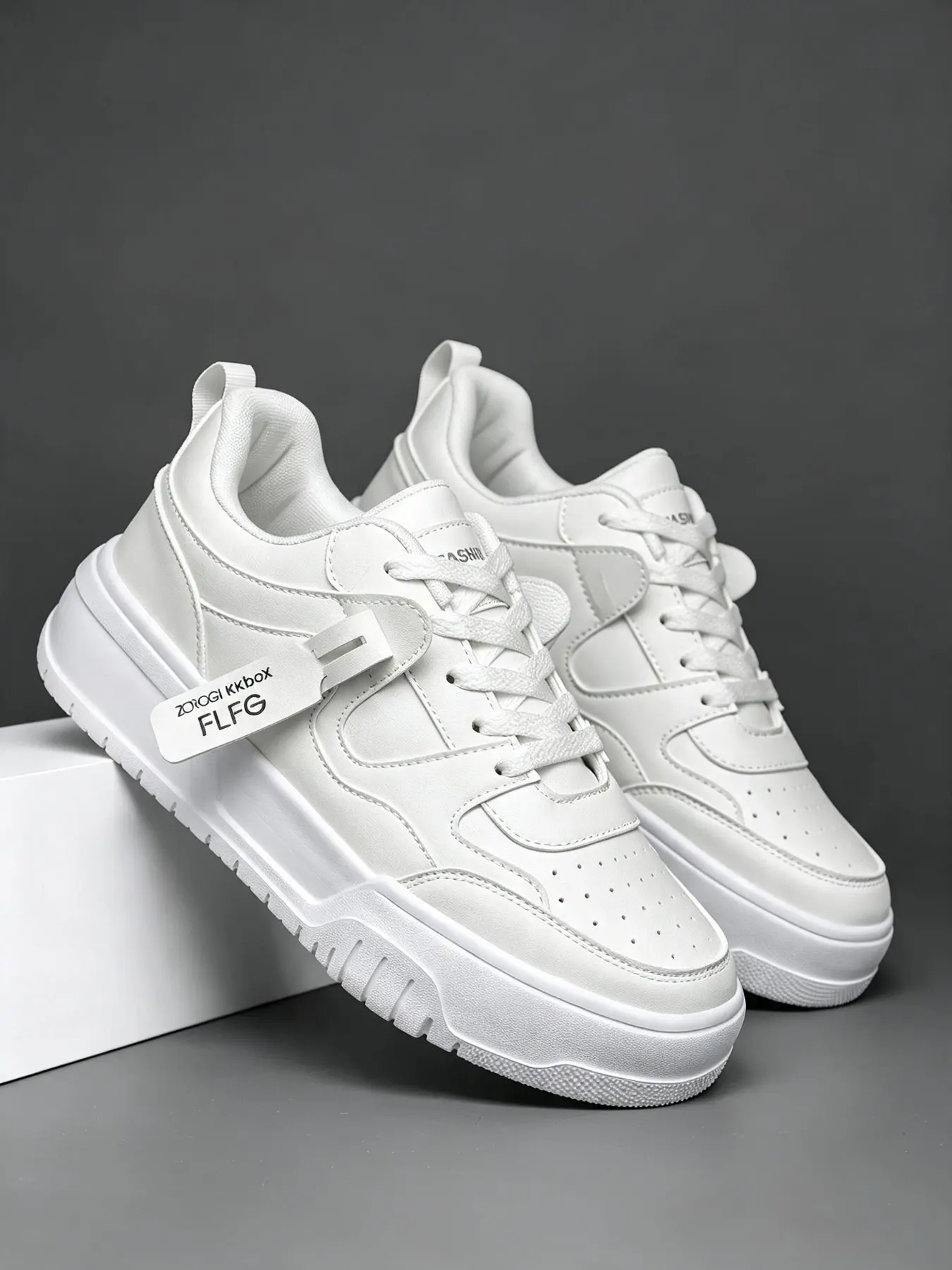 Unisex Classic Versatile White Sneakers, Casual Trainers, Low-Top Lace-Up PU Leather Skate Shoes with Thick Comfort Soft Soles, Suitable for Daily Wear & Outdoor Activities