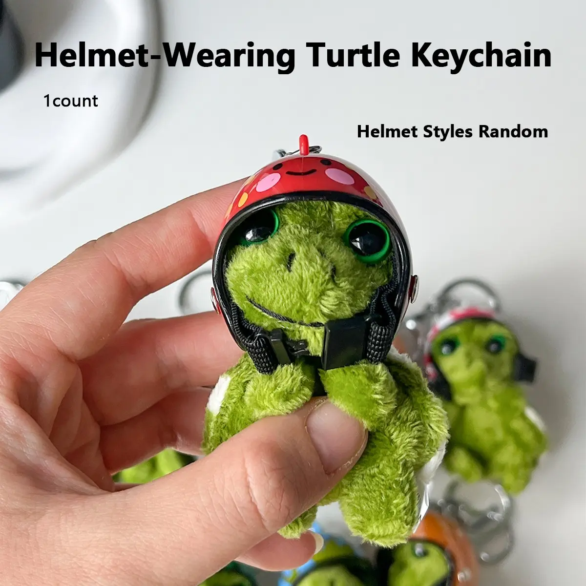 Cute Plush Turtle Keychain with Helmet, Adorable Furry Sea Turtle Pendant, Bag Accessory, Keychain for Bags, Small Plush Charm, Fun Gift Idea