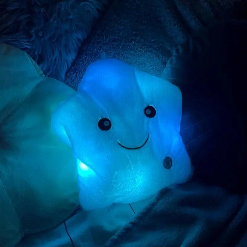 34cm Luminescent Star LED Glow Pillow, Soft Stuffed Plush Cushion Creative Toy, Kids' Sleep Aid Gift Ideas for Girls (Requires Batteries)