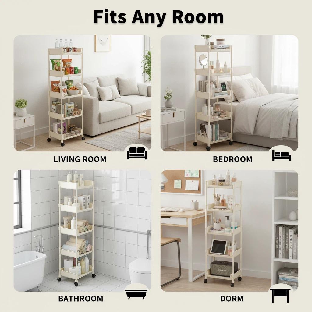 Multifunctional Multi-Layer Plastic Storage Cartwith Wheels, Layered Shelf Organizer for BedroomKitchen Bathroom Living Room, AdjustableStanding Shelf Suction Cup Sponge Holder for Kitchen Sink  semiannual  sale 2025 easy install kit glove clip cas oz sce