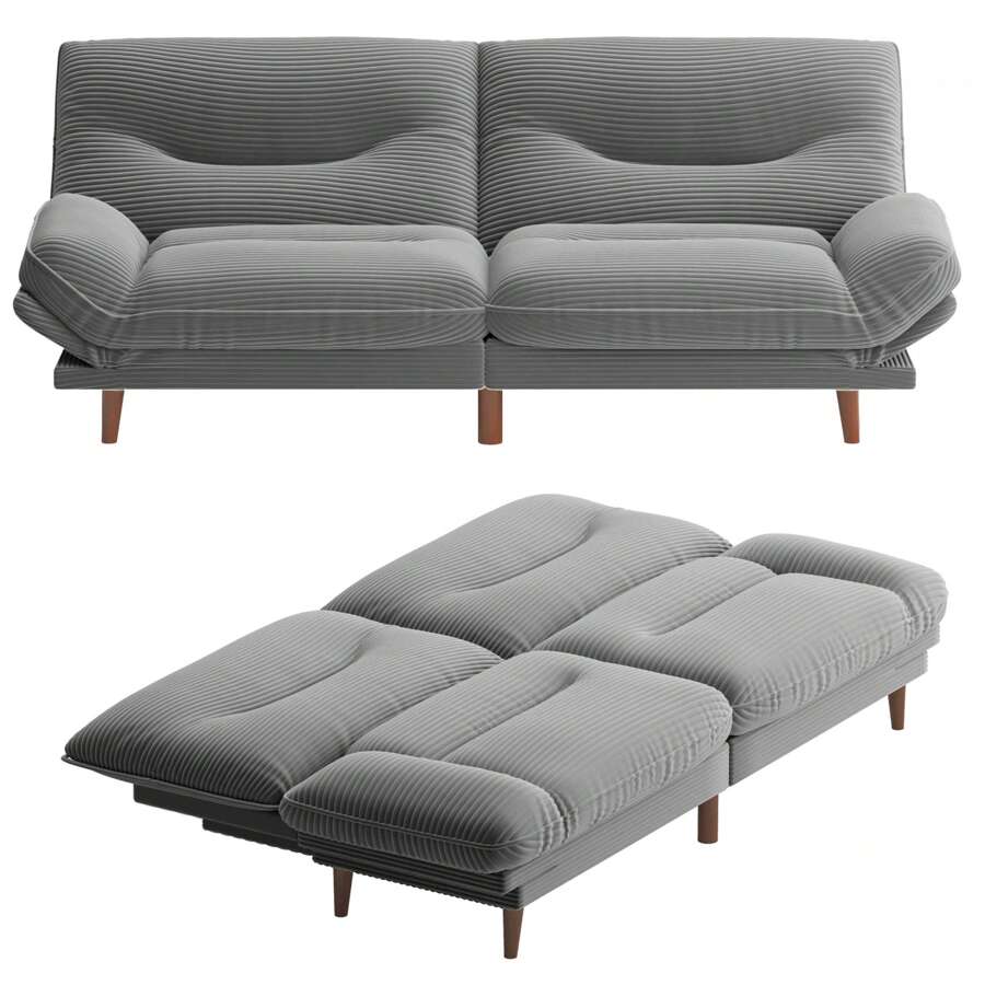 2 Seater Convertible Futon Sofa Bed, Comfy Loveseat Sleeper with Adjustable Backrest & Armrest, Twin Couch for Living Room Bedroom