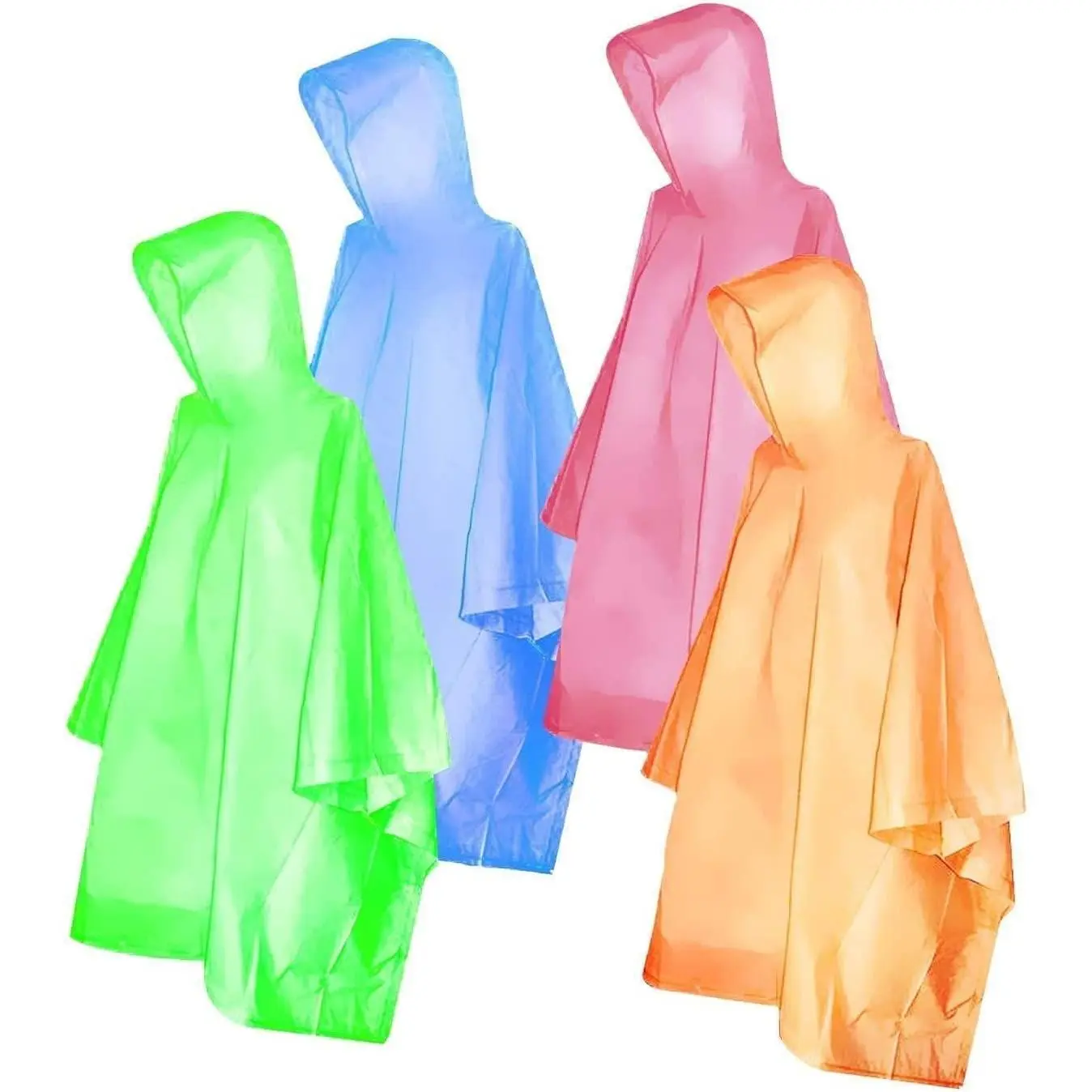 Ponchos for Adults, Disposable Rain Ponchos Multi-Colored Raincoat for Camping Hiking Traveling Backpacking, 4 Pack
