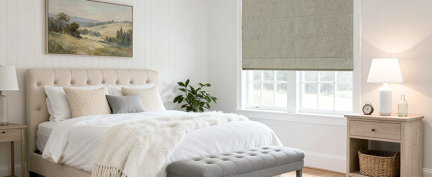 Cordless Roman Shades, Linen Fabric Window Blinds, Thermal Insulated Blackout Blinds, Room Darkening Shades for Indoor Windows, Easy to Install, 35" W*75" H, Linen