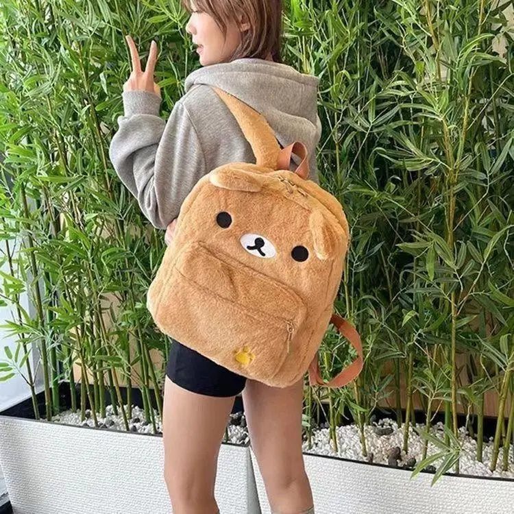Kawaii Anime Rilakkuma Bear Backpack Plush Embroidery Design Bags for Women Cute Large Capacity Backpacks Women's Backpack