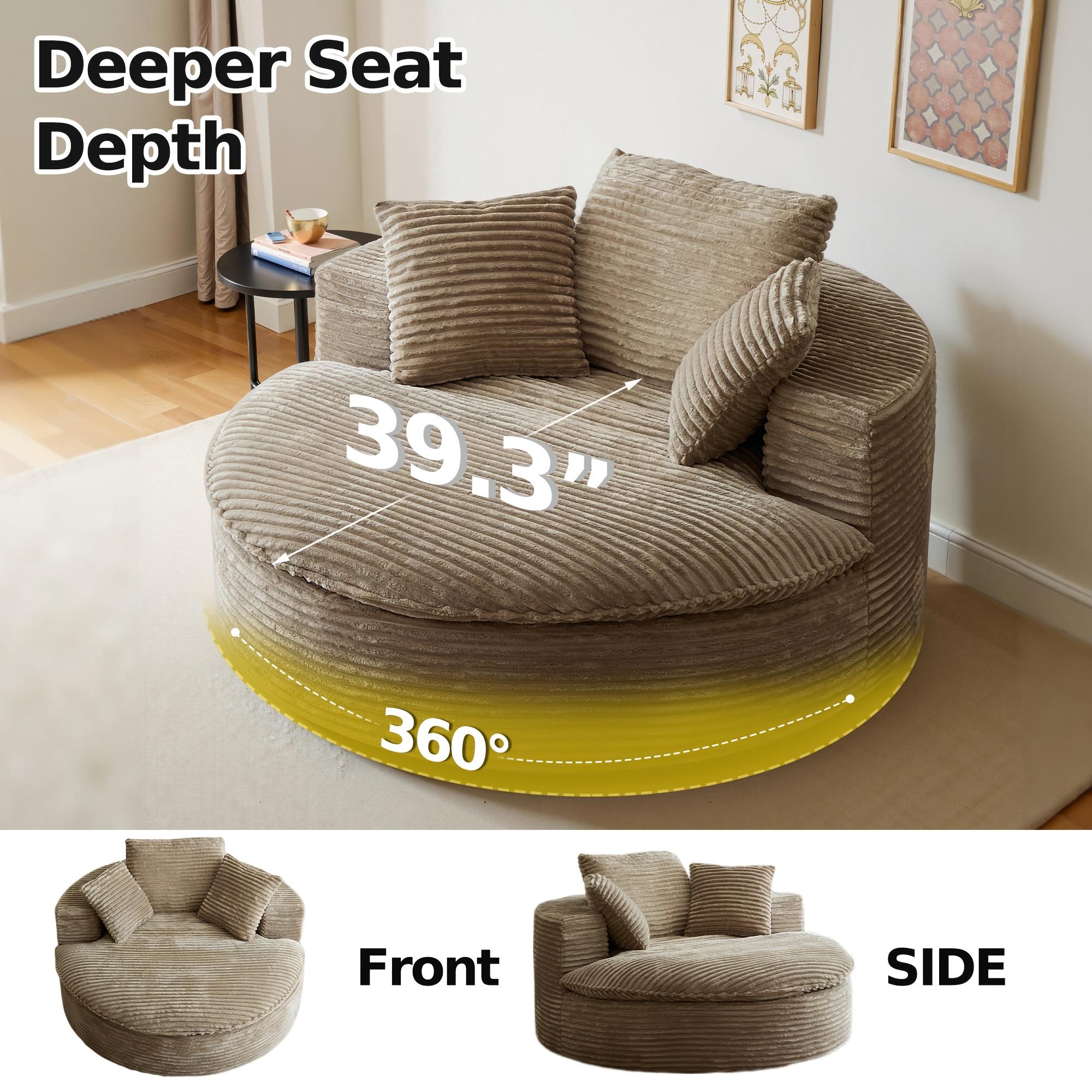 Round Boneless Couch, Cloud Sofa Bed with Memory Foam Sectional, No Assemble Required Modular Couch for Small Space, Includes 3 Pillows for Living Room, Dorm, Apartmen