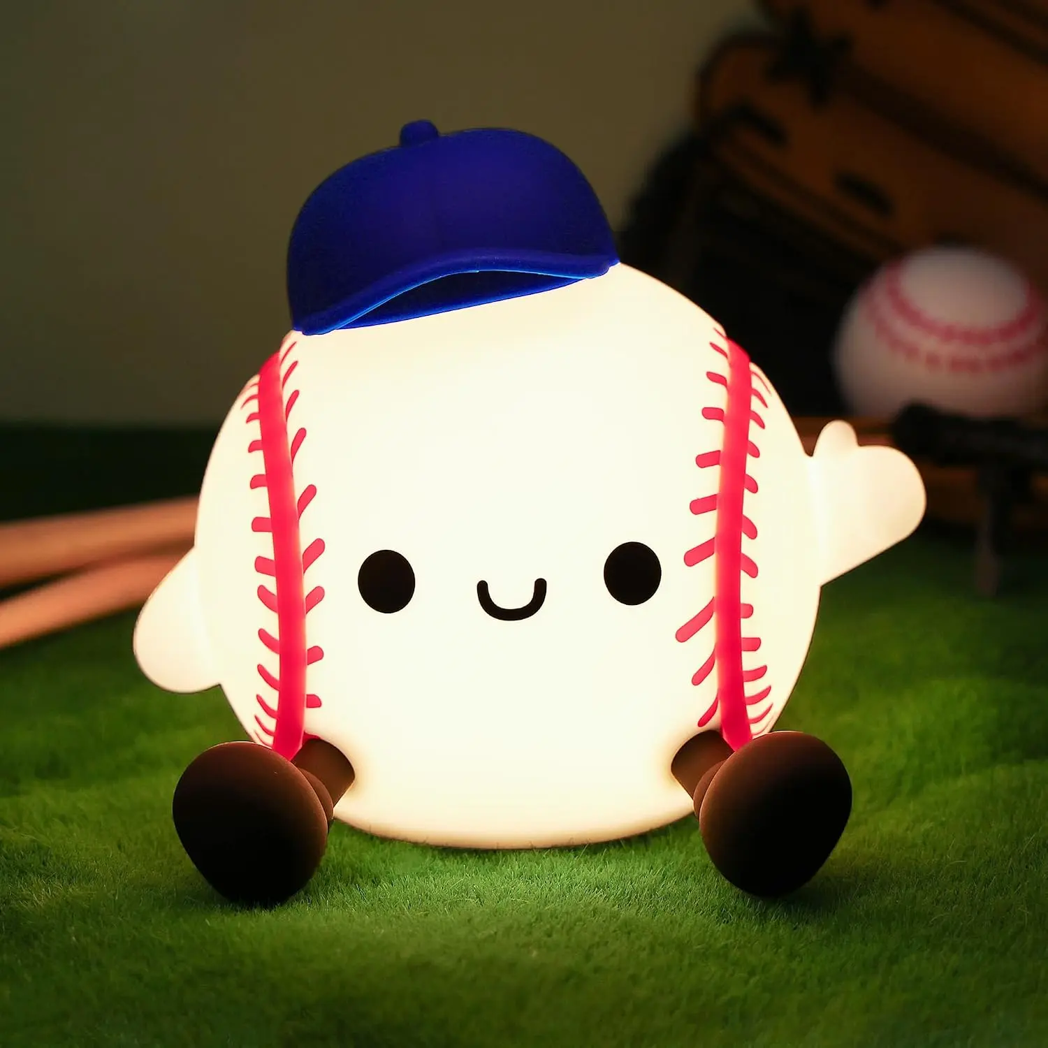 Baseball Night Light, Baseball Gifts for Boys, Soft Silicone Nursery Bedroom Bedside Decor Dimmable Rechargeable LED Touch Lamp, Baby Kid Teen Sport Lover Athlete Christmas Birthday Gifts