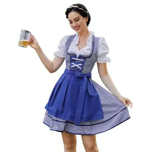 3 Piece Women Oktoberfest Dirndl Dress Gingham Plaid German Beer Festival Costume