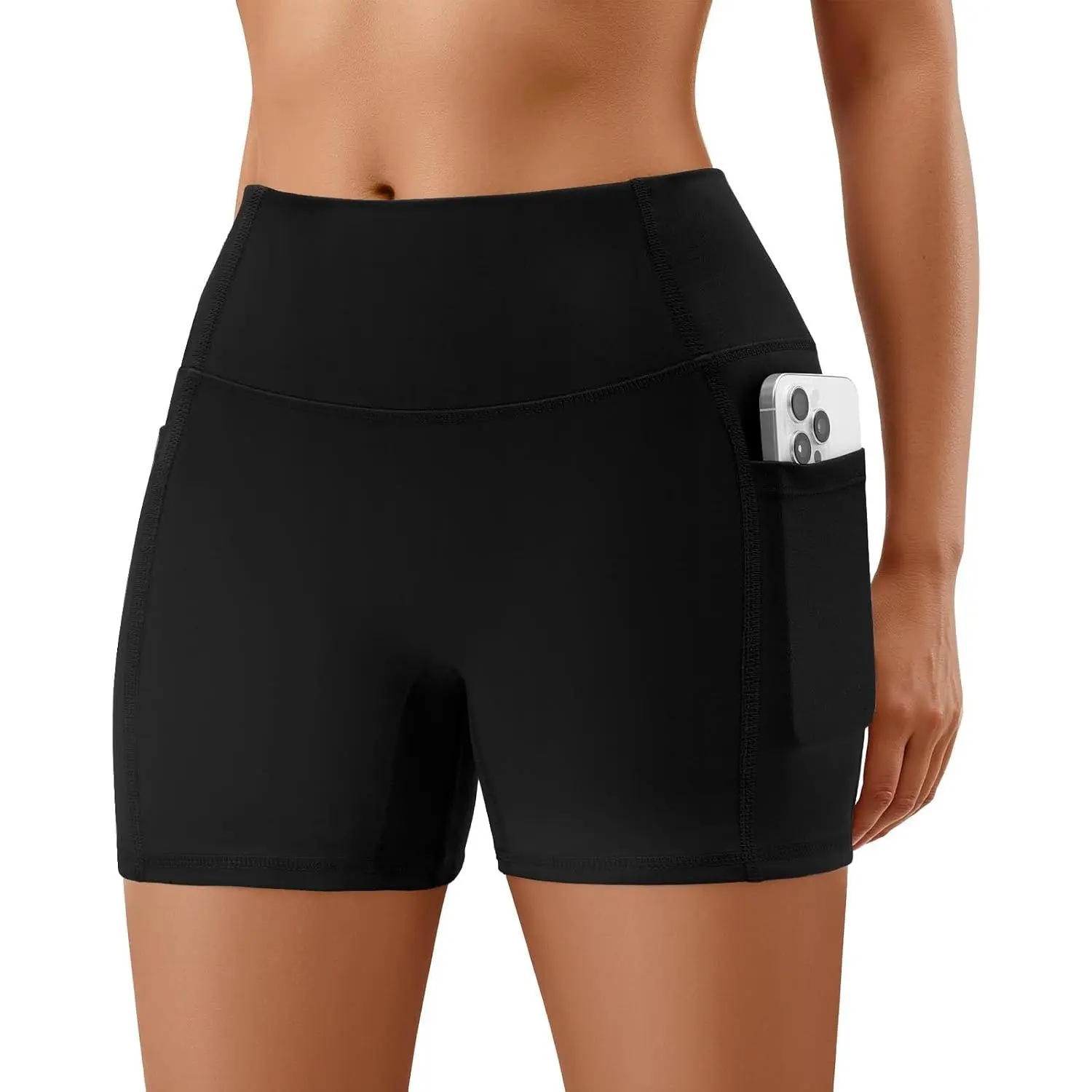Women's No Front Seam Biker Shorts High Waist Yoga Shorts Pockets| Spandex, Comfortable, Soft, Workout, Gym, Running, Athletic, Tummy Control