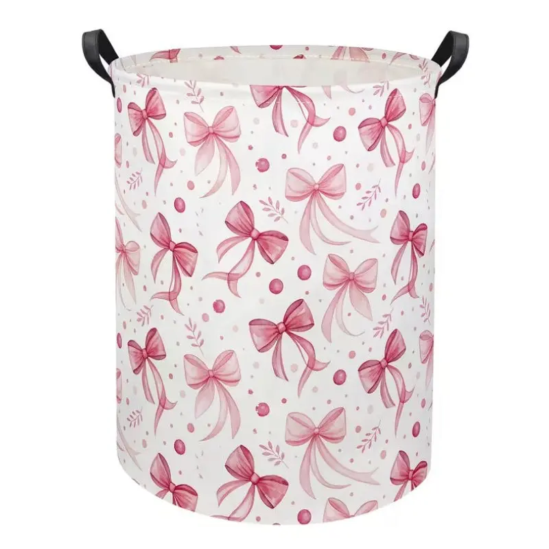 1pc, Cute Butterfly Laundry Basket Hamper with Pink Bowknot - ' Storage Organizer, ' Room Decor, Durable Canvas Bin for, Clothes & Hamper Organization (Contemporary), Shelf Baskets