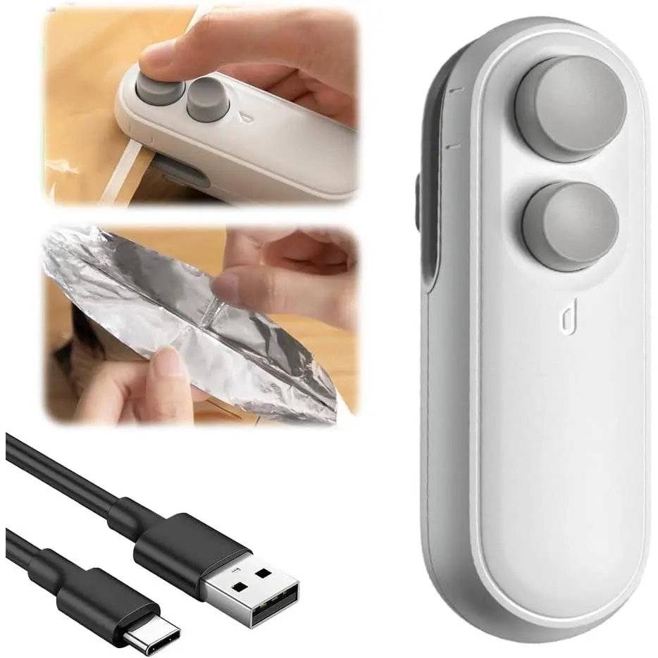 Mini snack bag sealing machine,2 in 1 heat USB rechargeable snack bag selaer, plastic bag resealing machine, keep food fresh. Portable Sealer Picnics selling