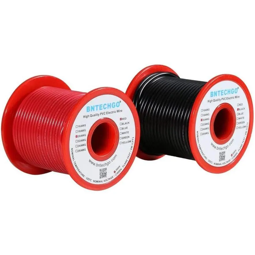 20 Gauge PVC Solid Electric Wire Red Black Each 50 ft Hookup Wire