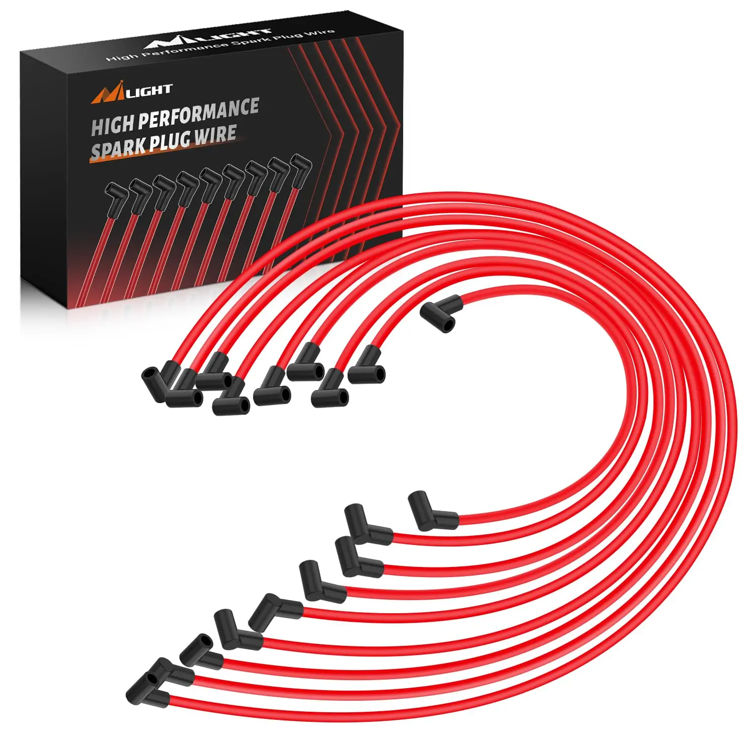 Nilight 10.5mm High Performance Ignition Wires Set with 90-Degree Boots, Aramid Core, Heat Resistance, High Conductivity, Compatible with Chevy SBC BBC 305 350 454 Electronic V8 Engines & HEI Distributor, Snap Locks, Spark Delivery, Reduce Automobile Shor