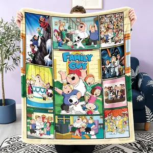 Family Guy Fleece Blanket — Cartoon-style flannel anime travel blanket suitable for all seasons; ultra-soft and perfect for decor, the sofa, or the bedroom. An excellent gift for kids, family, and friends.